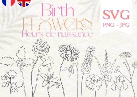 Birth Flower Line Art • Fleur Naissance: Your Monthly Bloom