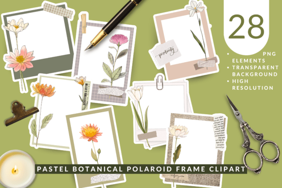 Elevate Your Creative Projects with Pastel Botanical Polaroid Frame Clipart